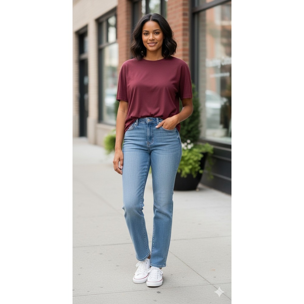 Abound Women's 29 High Rise Mom Jeans Blue Denim Straight Bootcut Stretch